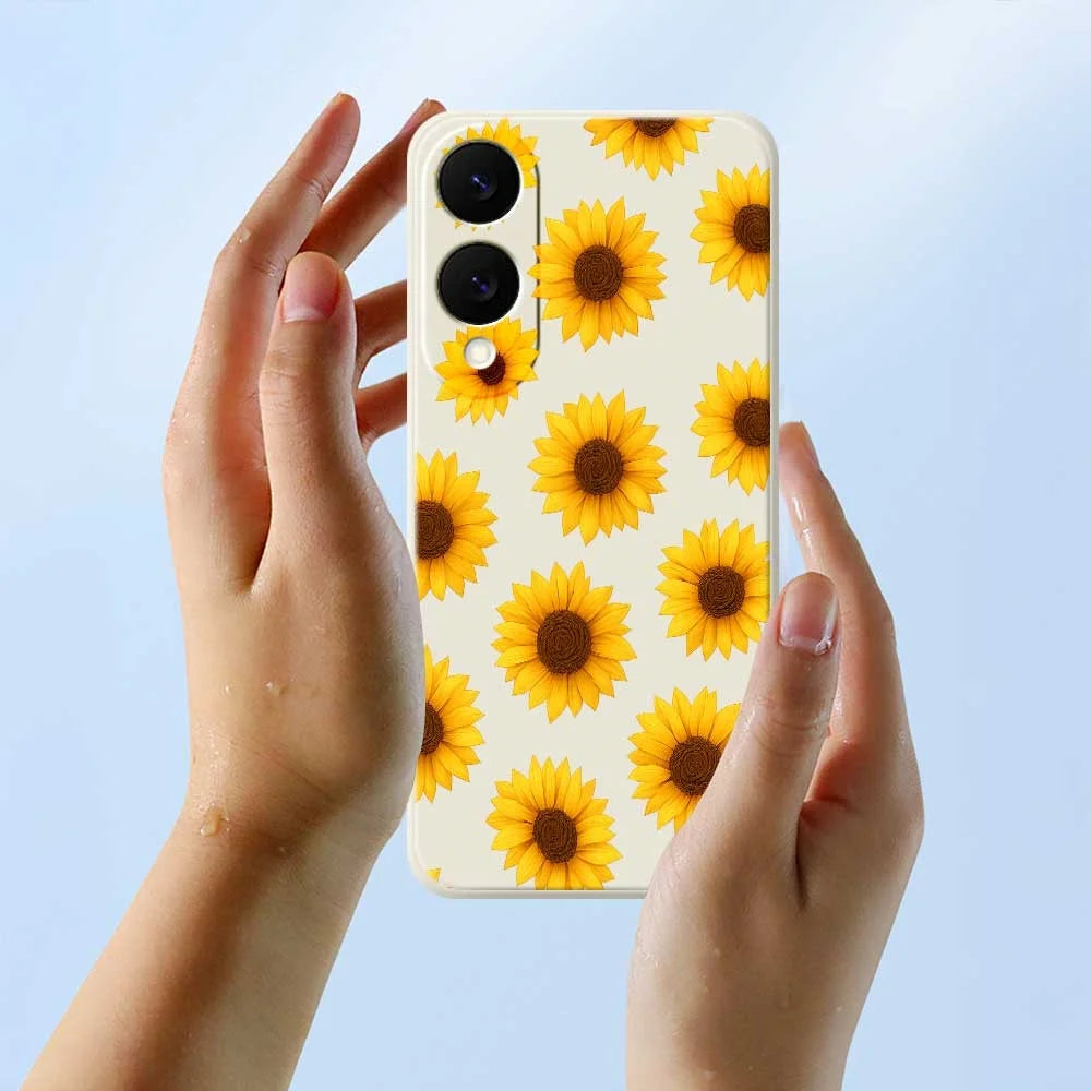 For Samsung Galaxy S25 Edge Case Sunflowers Pattern Printing Straight Edge TPU Phone Back Cover - Beige - 6