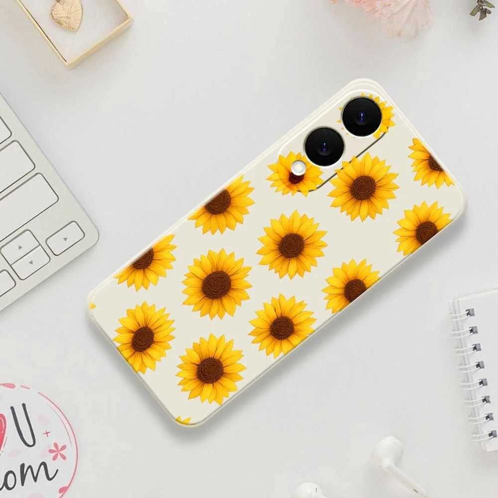 For Samsung Galaxy S25 Edge Case Sunflowers Pattern Printing Straight Edge TPU Phone Back Cover - Beige - 7