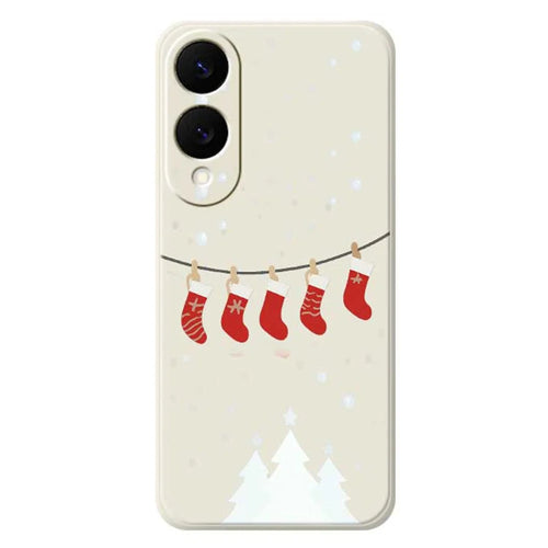 For Samsung Galaxy S25 Edge Case Christmas Stockings Pattern Printing Straight Edge TPU Phone Back Cover - Beige - 1