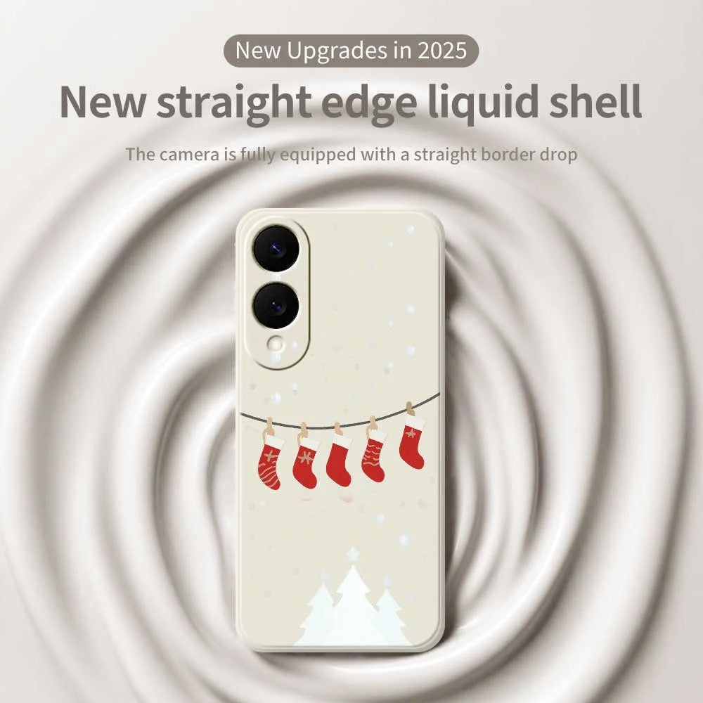 For Samsung Galaxy S25 Edge Case Christmas Stockings Pattern Printing Straight Edge TPU Phone Back Cover - Beige - 3