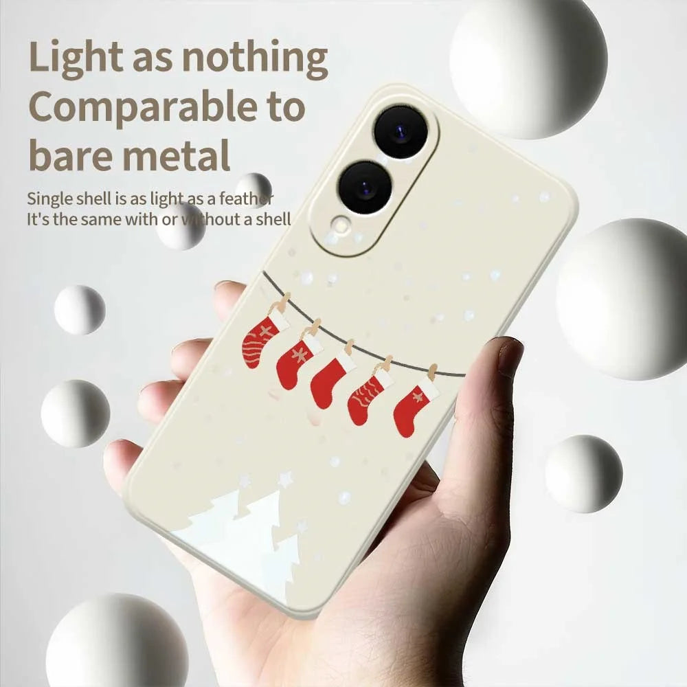 For Samsung Galaxy S25 Edge Case Christmas Stockings Pattern Printing Straight Edge TPU Phone Back Cover - Beige - 4