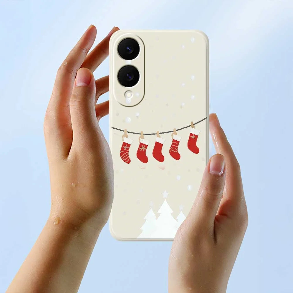 For Samsung Galaxy S25 Edge Case Christmas Stockings Pattern Printing Straight Edge TPU Phone Back Cover - Beige - 6
