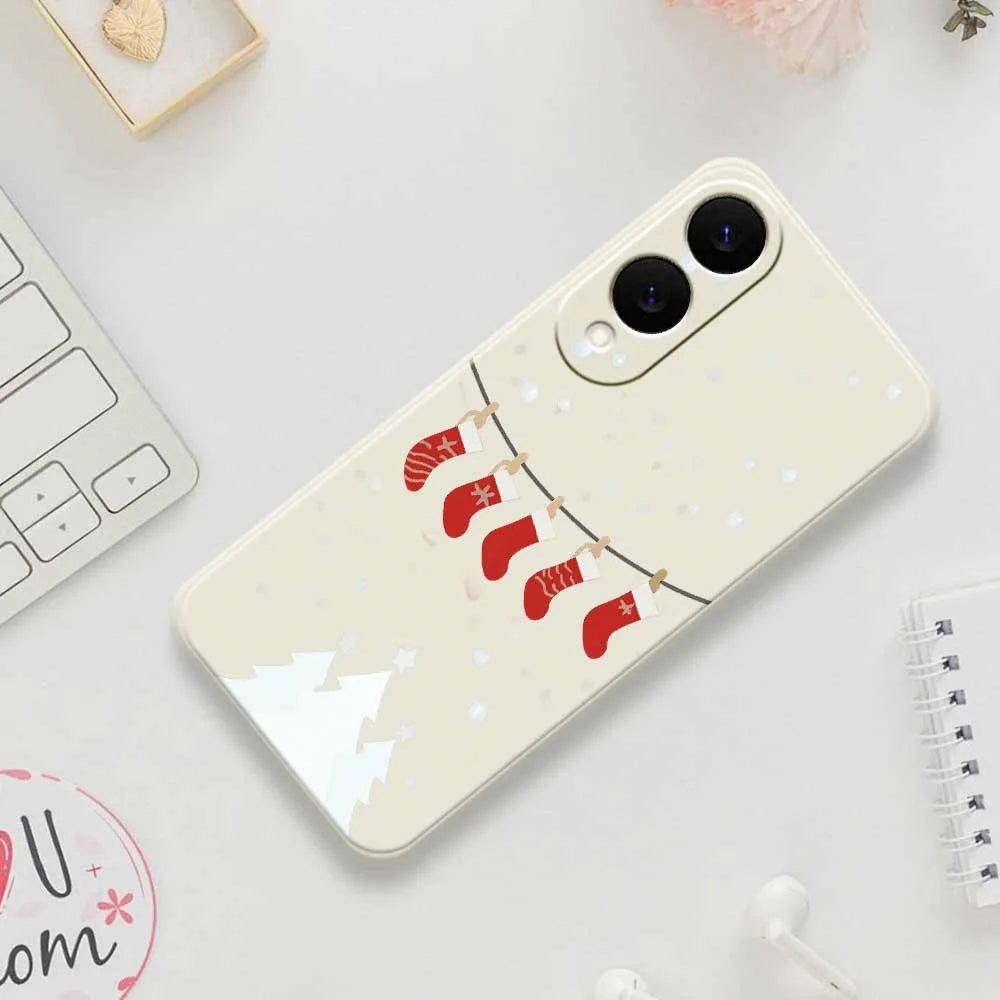 For Samsung Galaxy S25 Edge Case Christmas Stockings Pattern Printing Straight Edge TPU Phone Back Cover - Beige - 7