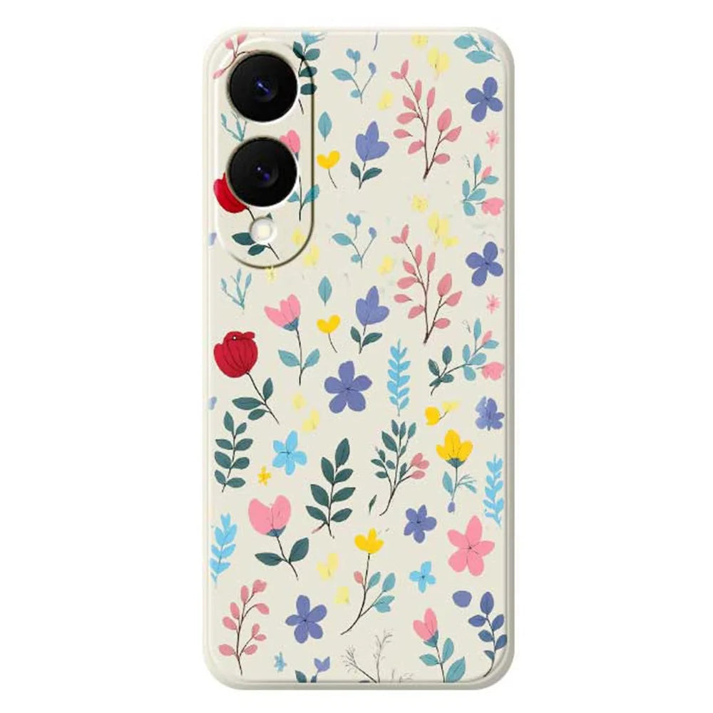 For Samsung Galaxy S25 Edge Case Colorful Flower Branches Pattern Printing Straight Edge TPU Phone Back Cover - Beige - 1