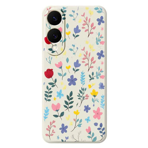 For Samsung Galaxy S25 Edge Case Colorful Flower Branches Pattern Printing Straight Edge TPU Phone Back Cover - Beige - 1