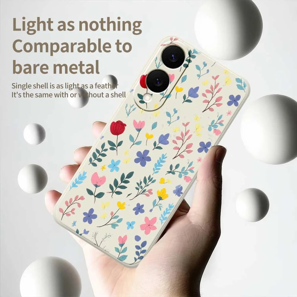 For Samsung Galaxy S25 Edge Case Colorful Flower Branches Pattern Printing Straight Edge TPU Phone Back Cover - Beige - 4