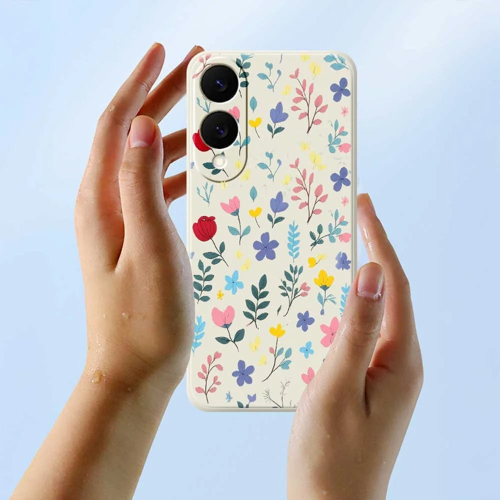For Samsung Galaxy S25 Edge Case Colorful Flower Branches Pattern Printing Straight Edge TPU Phone Back Cover - Beige - 6