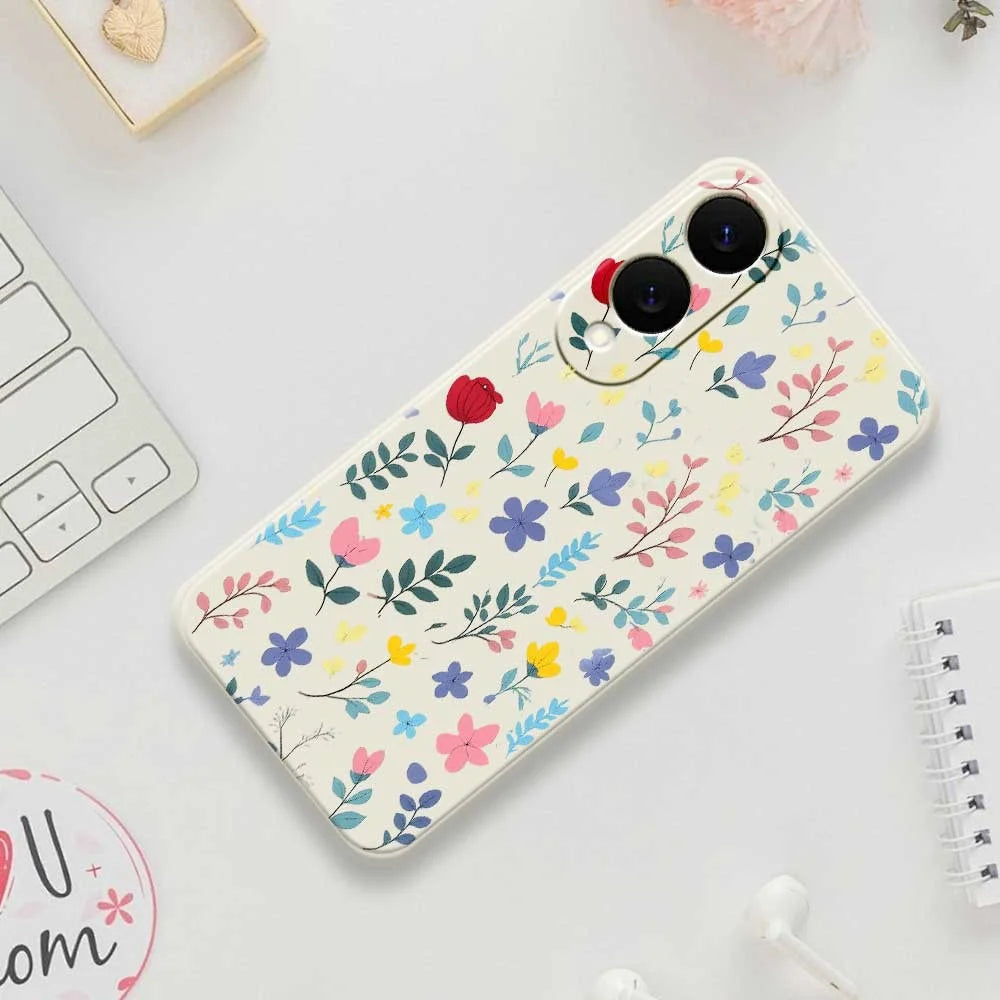 For Samsung Galaxy S25 Edge Case Colorful Flower Branches Pattern Printing Straight Edge TPU Phone Back Cover - Beige - 7