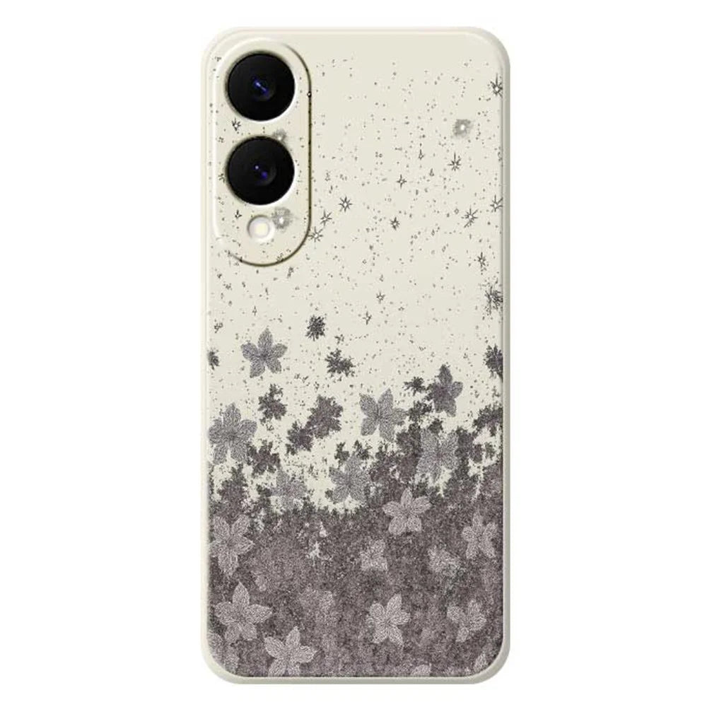 For Samsung Galaxy S25 Edge Case Grey Flowers Pattern Printing Straight Edge TPU Phone Back Cover - Beige - 1