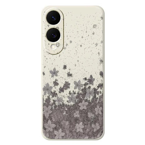 For Samsung Galaxy S25 Edge Case Grey Flowers Pattern Printing Straight Edge TPU Phone Back Cover - Beige - 1