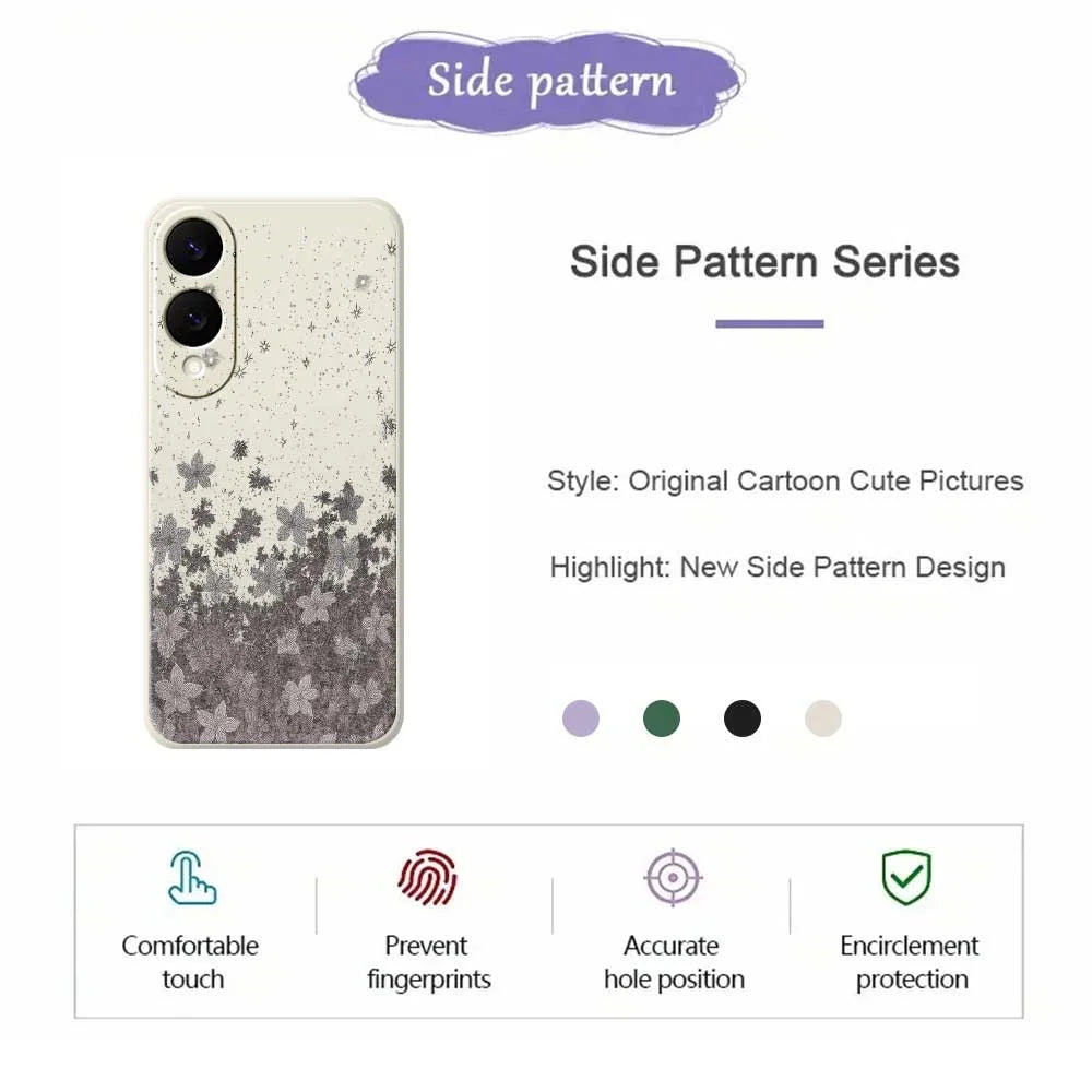 For Samsung Galaxy S25 Edge Case Grey Flowers Pattern Printing Straight Edge TPU Phone Back Cover - Beige - 2