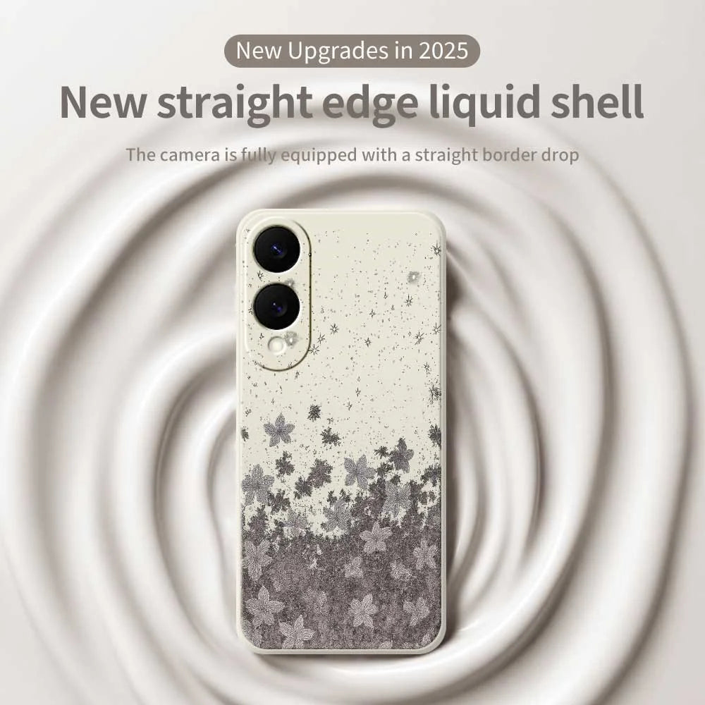 For Samsung Galaxy S25 Edge Case Grey Flowers Pattern Printing Straight Edge TPU Phone Back Cover - Beige - 3