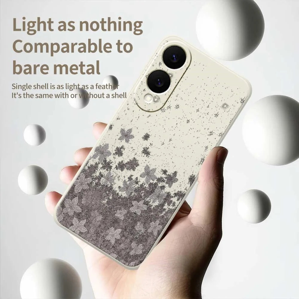 For Samsung Galaxy S25 Edge Case Grey Flowers Pattern Printing Straight Edge TPU Phone Back Cover - Beige - 4