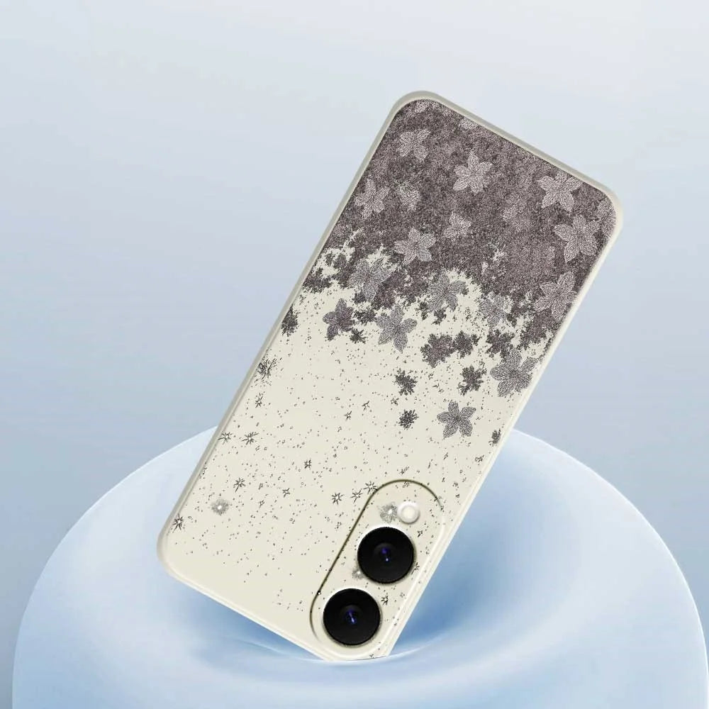 For Samsung Galaxy S25 Edge Case Grey Flowers Pattern Printing Straight Edge TPU Phone Back Cover - Beige - 5