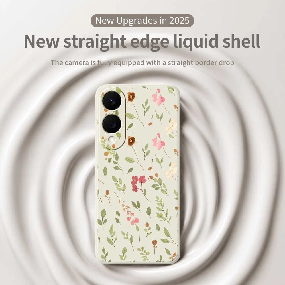 For Samsung Galaxy S25 Edge Case Small Flower Leaves Pattern Printing Straight Edge TPU Phone Back Cover - Beige - 3