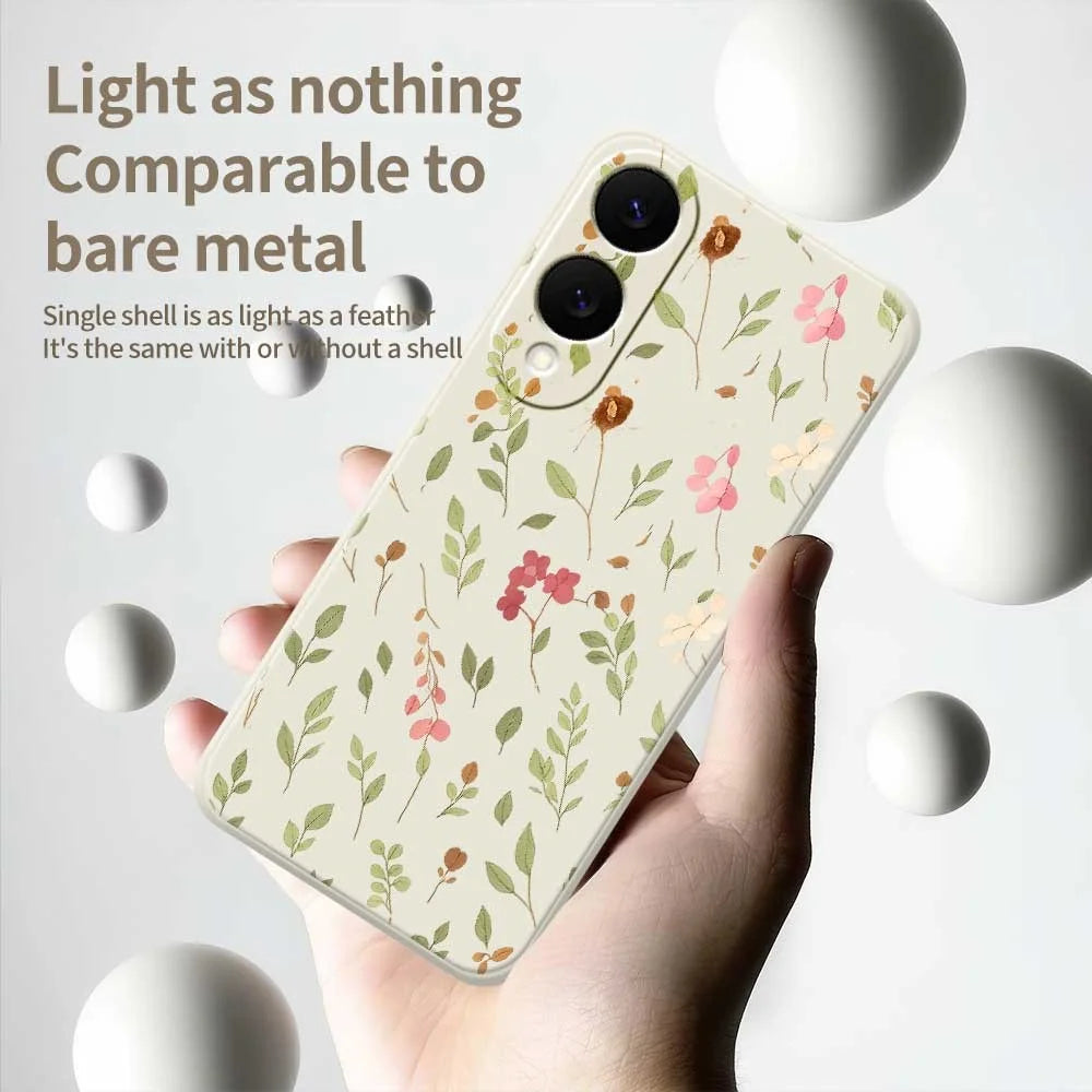 For Samsung Galaxy S25 Edge Case Small Flower Leaves Pattern Printing Straight Edge TPU Phone Back Cover - Beige - 4
