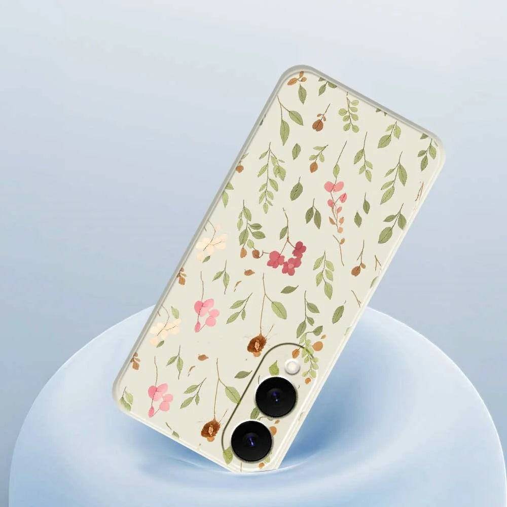 For Samsung Galaxy S25 Edge Case Small Flower Leaves Pattern Printing Straight Edge TPU Phone Back Cover - Beige - 5