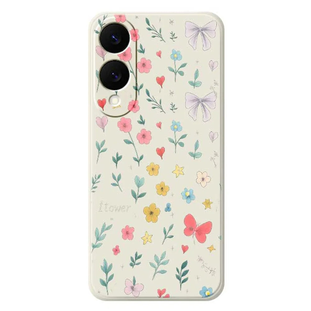 For Samsung Galaxy S25 Edge Case Floral Bow Pattern Printing Straight Edge TPU Phone Back Cover - Beige - 1