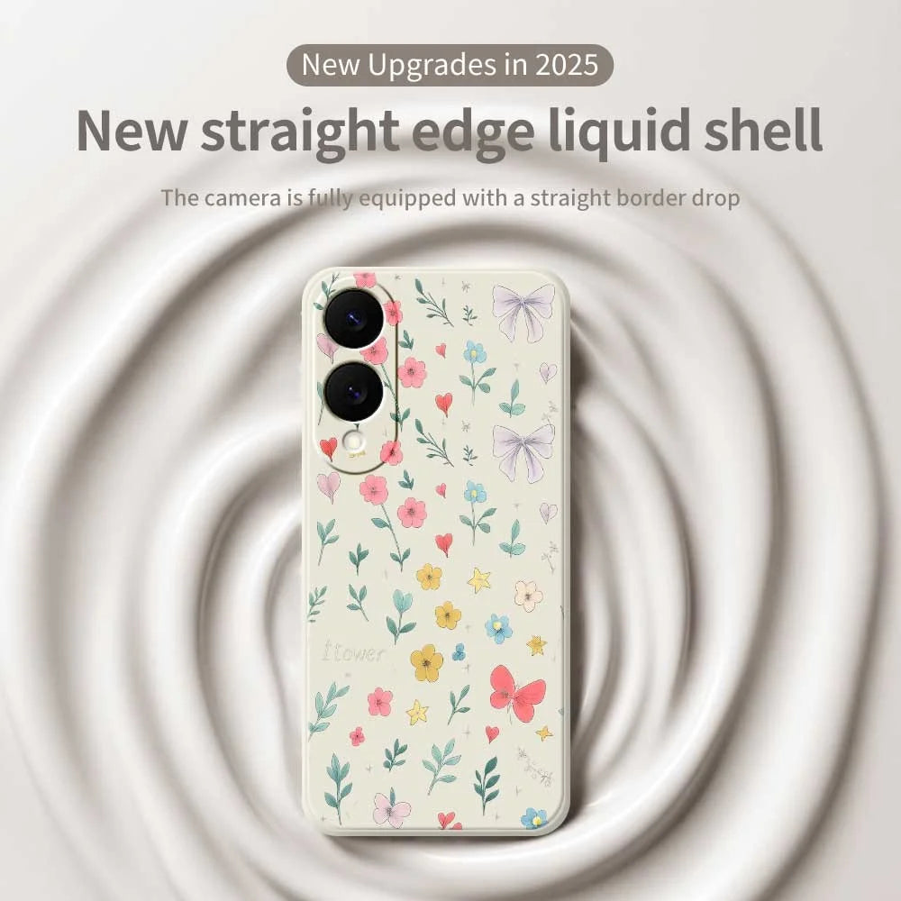 For Samsung Galaxy S25 Edge Case Floral Bow Pattern Printing Straight Edge TPU Phone Back Cover - Beige - 3