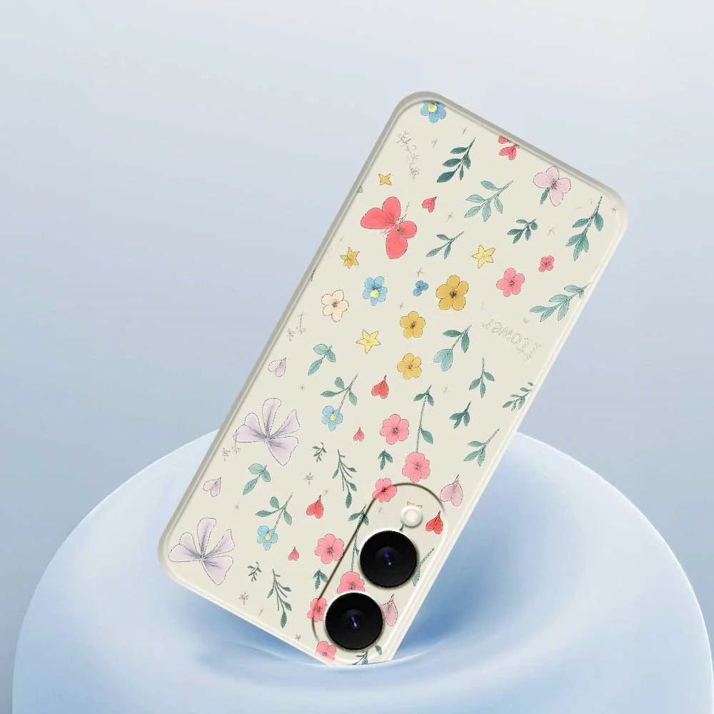 For Samsung Galaxy S25 Edge Case Floral Bow Pattern Printing Straight Edge TPU Phone Back Cover - Beige - 5