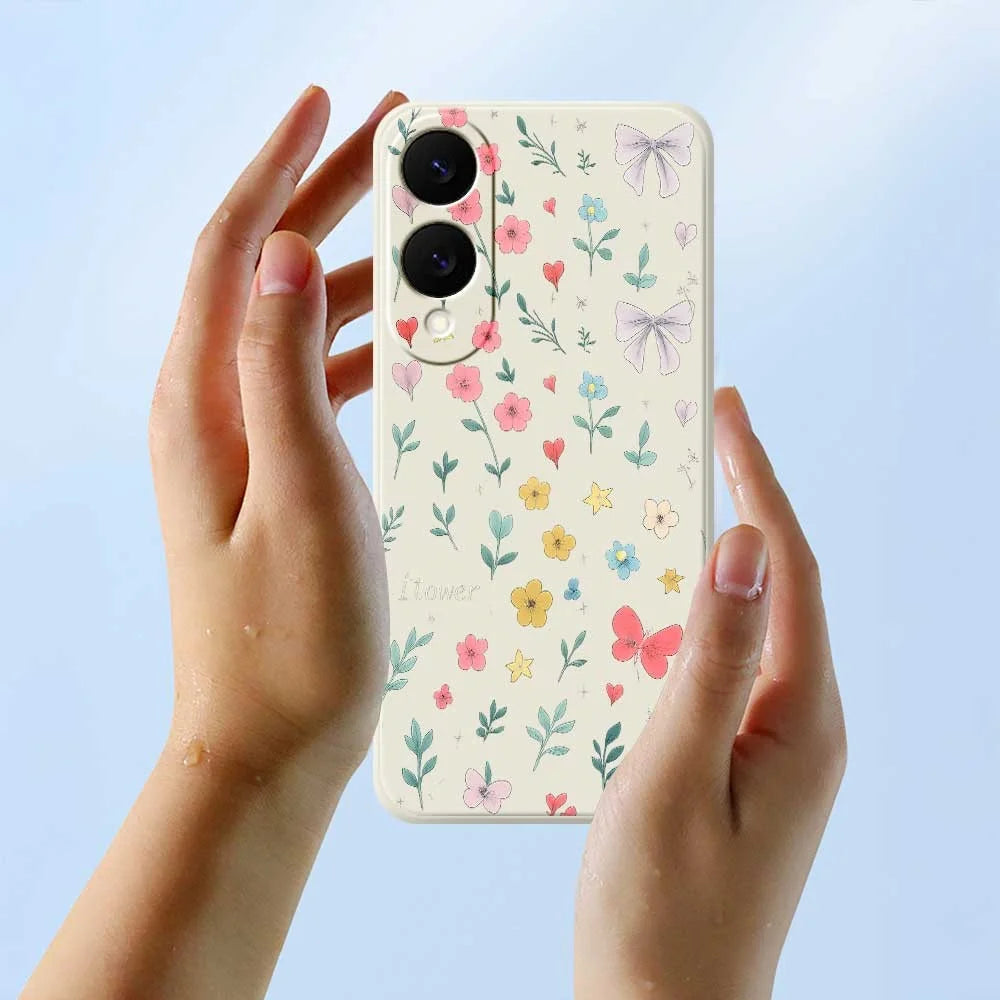 For Samsung Galaxy S25 Edge Case Floral Bow Pattern Printing Straight Edge TPU Phone Back Cover - Beige - 6