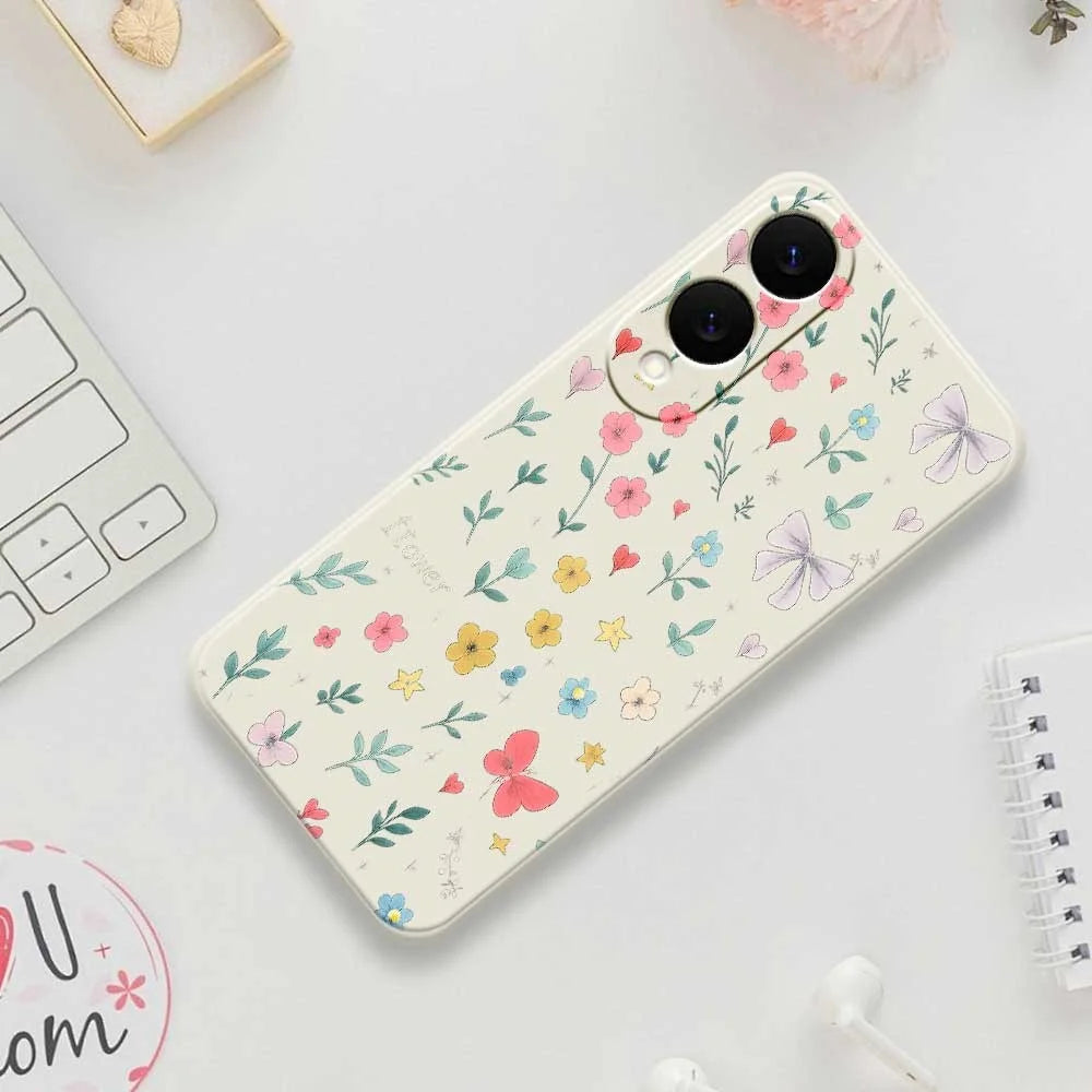 For Samsung Galaxy S25 Edge Case Floral Bow Pattern Printing Straight Edge TPU Phone Back Cover - Beige - 7