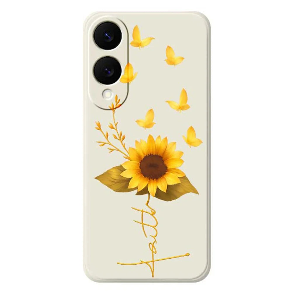 For Samsung Galaxy S25 Edge Case Golden Butterfly Sunflower Pattern Printing Straight Edge TPU Phone Back Cover - Beige - 1