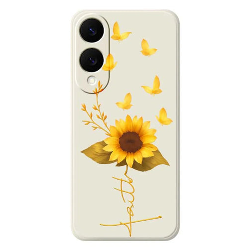 For Samsung Galaxy S25 Edge Case Golden Butterfly Sunflower Pattern Printing Straight Edge TPU Phone Back Cover - Beige - 1