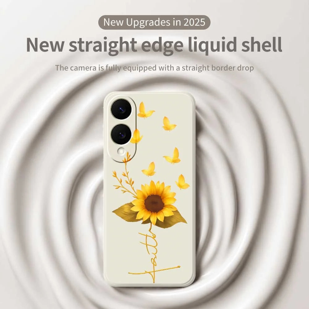For Samsung Galaxy S25 Edge Case Golden Butterfly Sunflower Pattern Printing Straight Edge TPU Phone Back Cover - Beige - 3