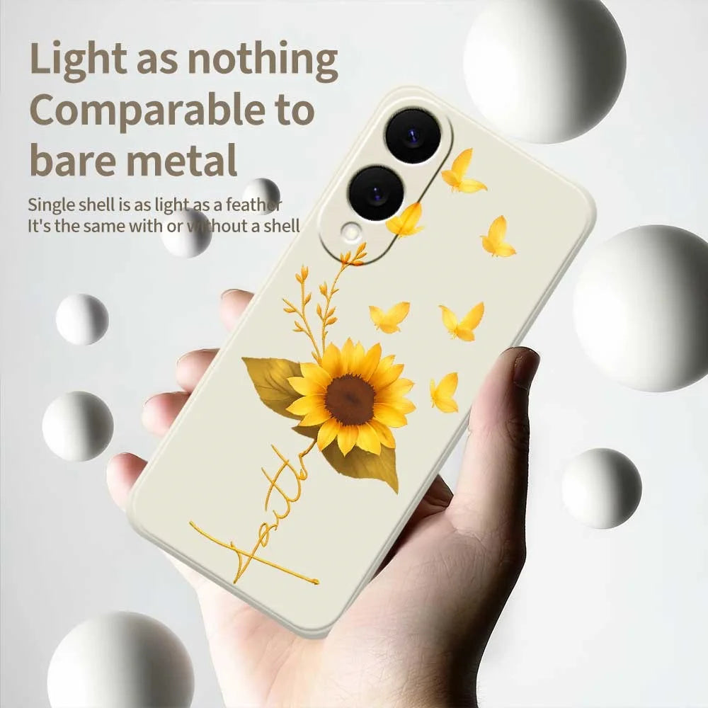 For Samsung Galaxy S25 Edge Case Golden Butterfly Sunflower Pattern Printing Straight Edge TPU Phone Back Cover - Beige - 4