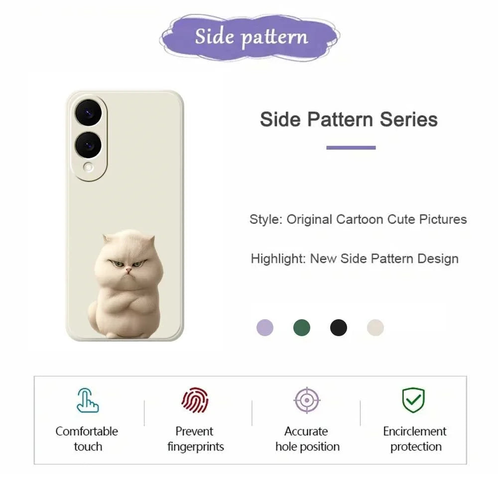 For Samsung Galaxy S25 Edge Case Angry Cat Pattern Printing Straight Edge TPU Phone Back Cover - Beige - 2