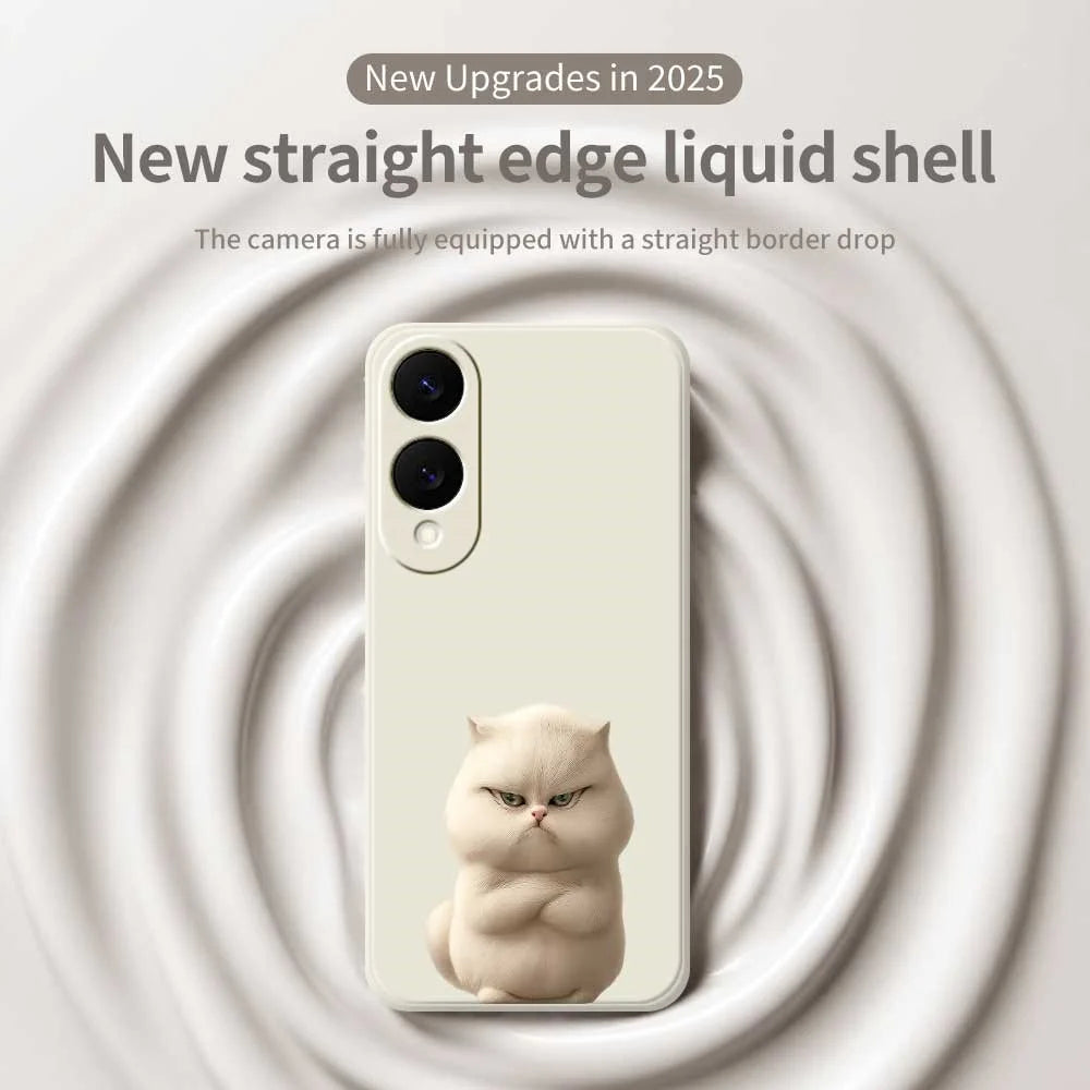 For Samsung Galaxy S25 Edge Case Angry Cat Pattern Printing Straight Edge TPU Phone Back Cover - Beige - 3