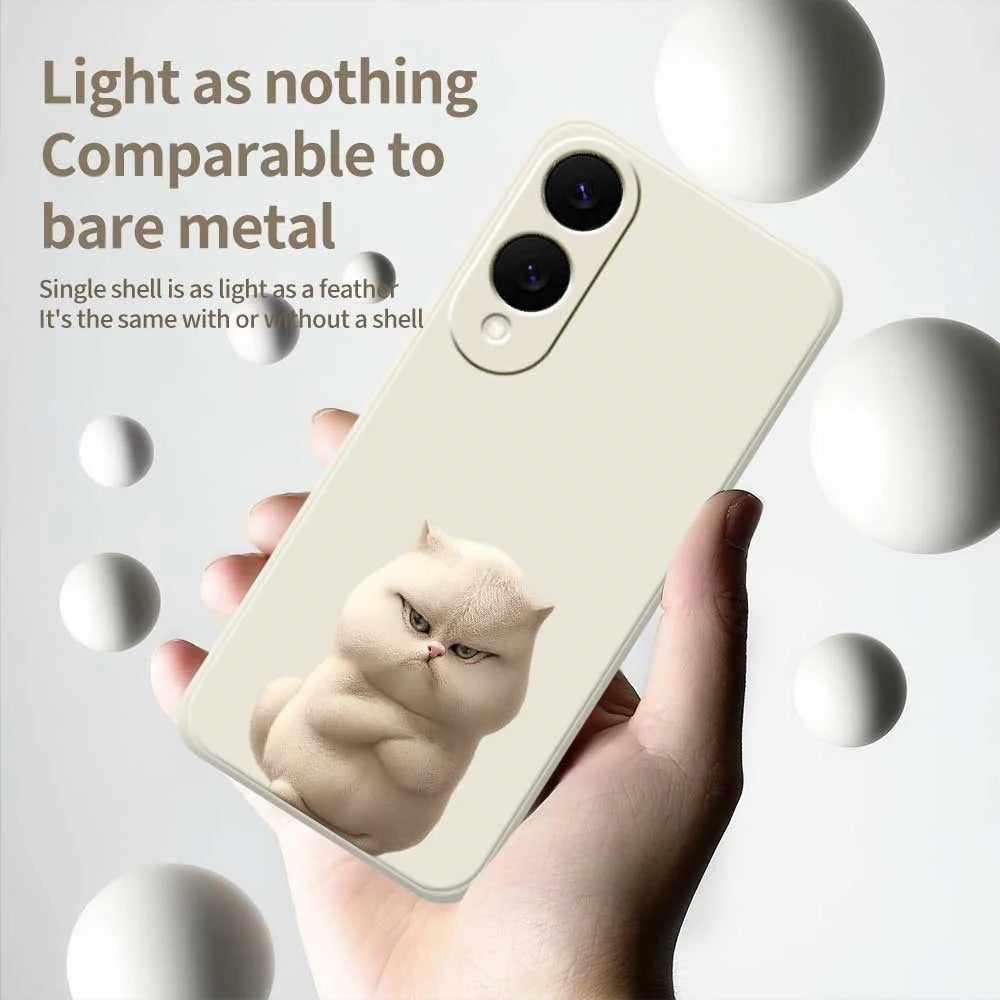 For Samsung Galaxy S25 Edge Case Angry Cat Pattern Printing Straight Edge TPU Phone Back Cover - Beige - 4