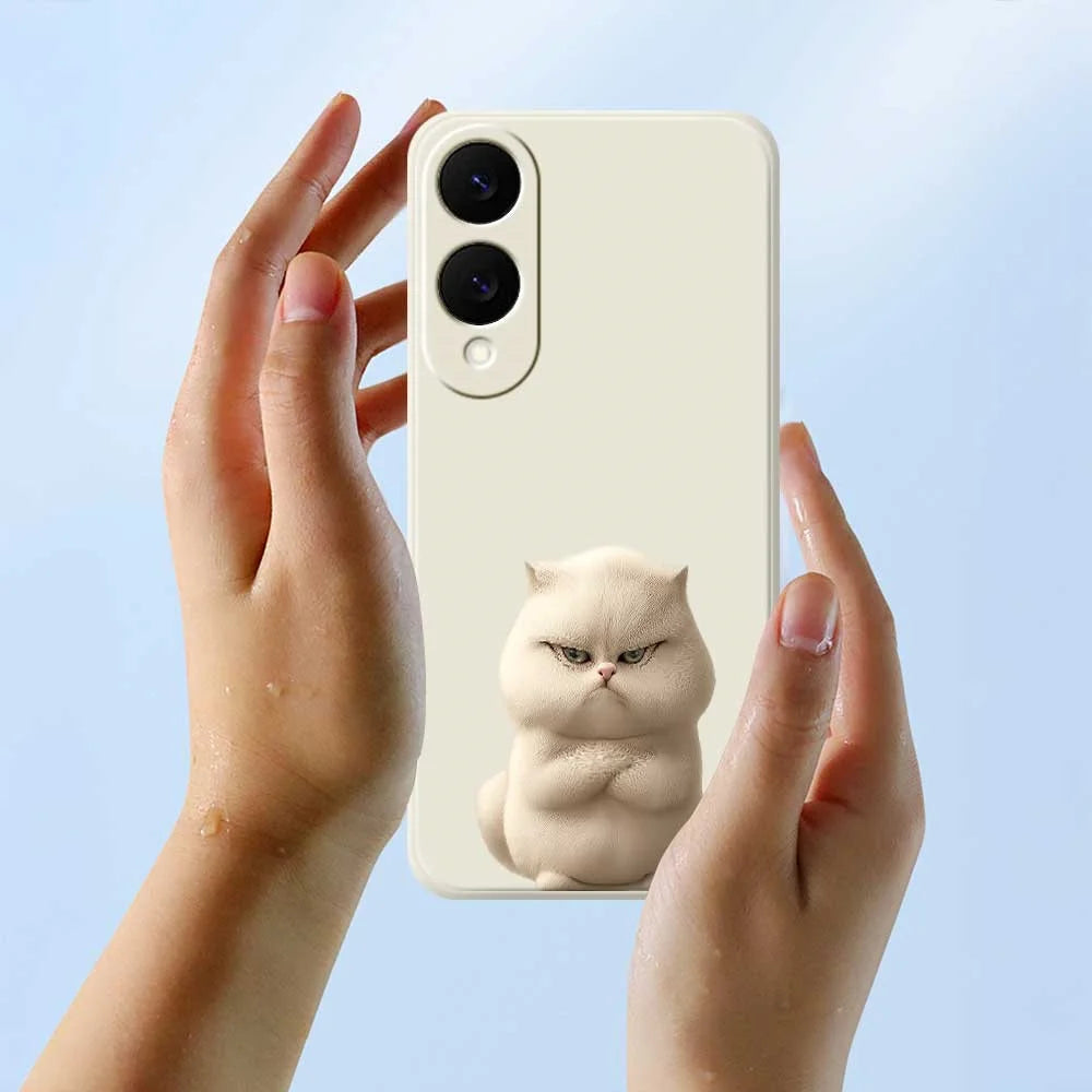 For Samsung Galaxy S25 Edge Case Angry Cat Pattern Printing Straight Edge TPU Phone Back Cover - Beige - 6
