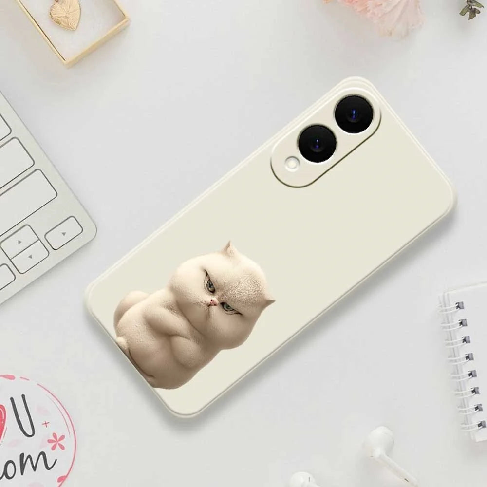 For Samsung Galaxy S25 Edge Case Angry Cat Pattern Printing Straight Edge TPU Phone Back Cover - Beige - 7