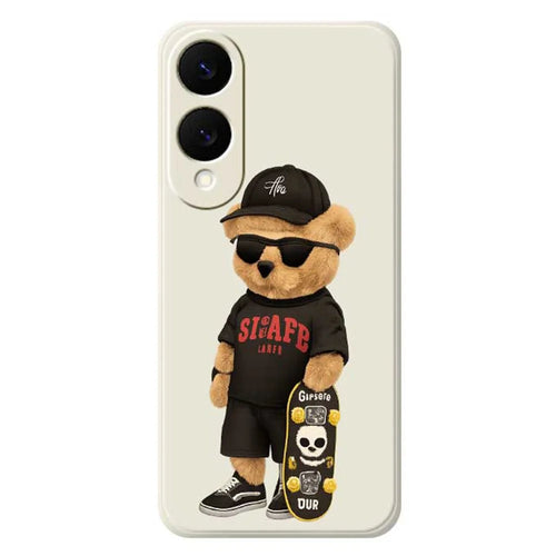 For Samsung Galaxy S25 Edge Case Cool Bear Pattern Printing Straight Edge TPU Phone Back Cover - Beige - 1