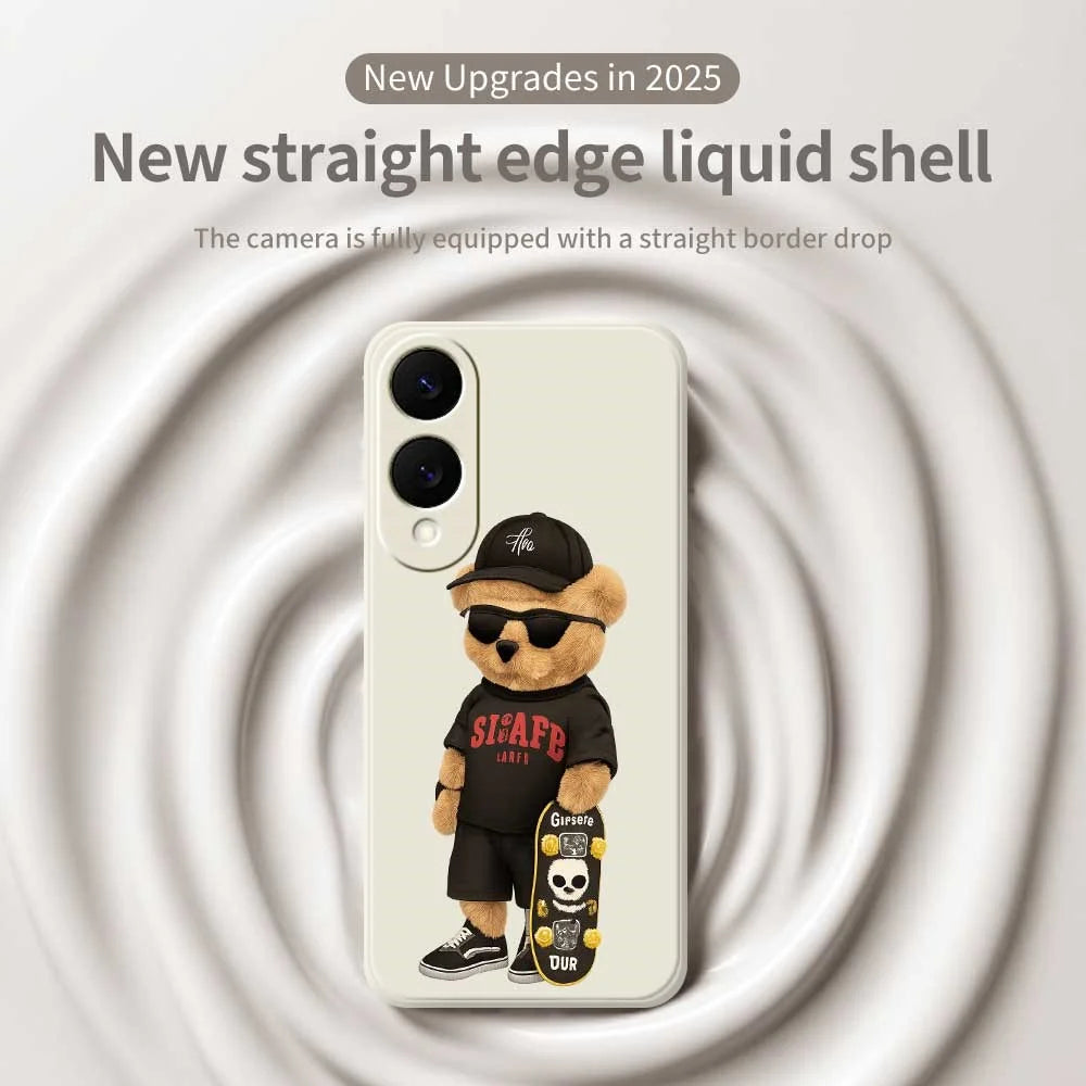For Samsung Galaxy S25 Edge Case Cool Bear Pattern Printing Straight Edge TPU Phone Back Cover - Beige - 3