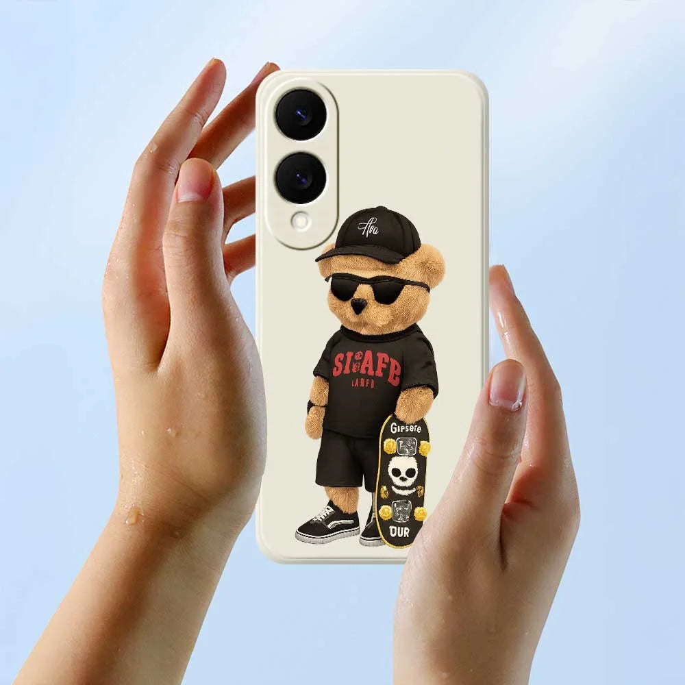 For Samsung Galaxy S25 Edge Case Cool Bear Pattern Printing Straight Edge TPU Phone Back Cover - Beige - 6