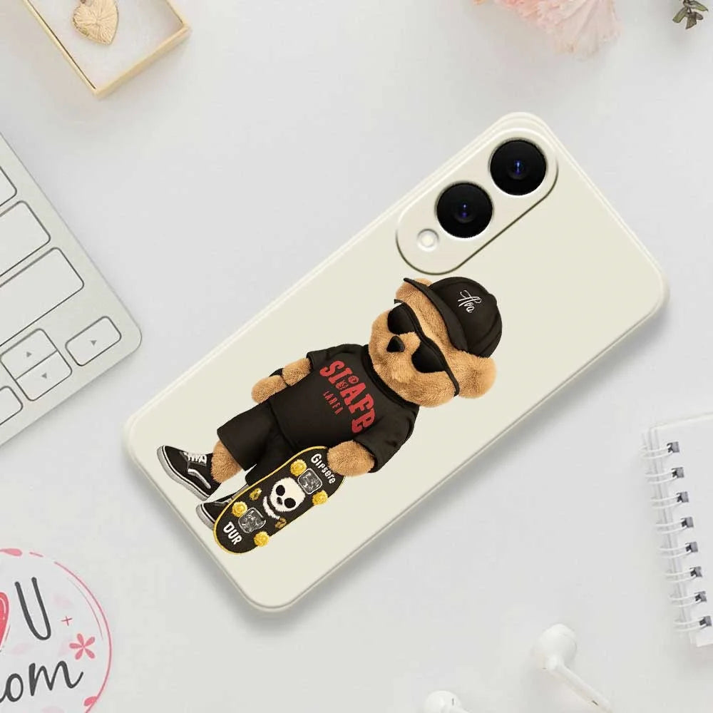 For Samsung Galaxy S25 Edge Case Cool Bear Pattern Printing Straight Edge TPU Phone Back Cover - Beige - 7
