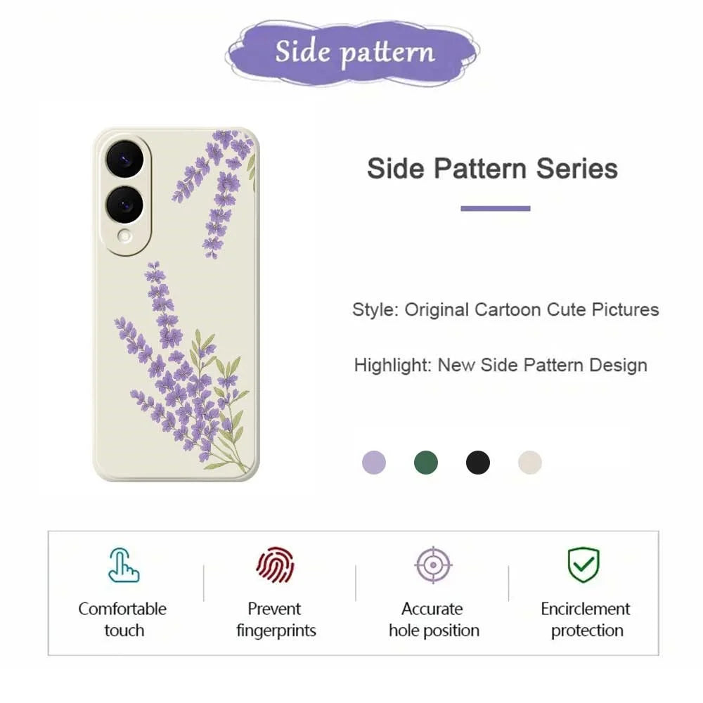 For Samsung Galaxy S25 Edge Case Lavender Pattern Printing Straight Edge TPU Phone Back Cover - Beige - 2