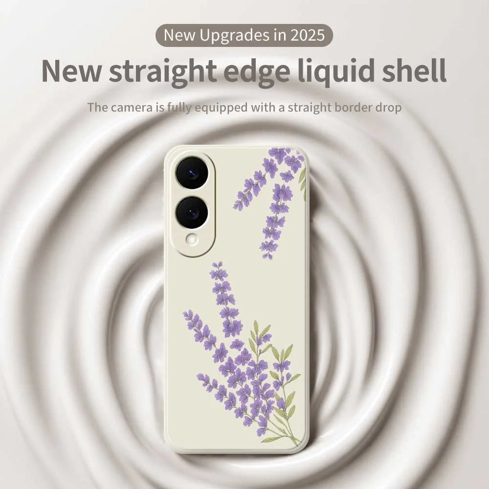 For Samsung Galaxy S25 Edge Case Lavender Pattern Printing Straight Edge TPU Phone Back Cover - Beige - 3
