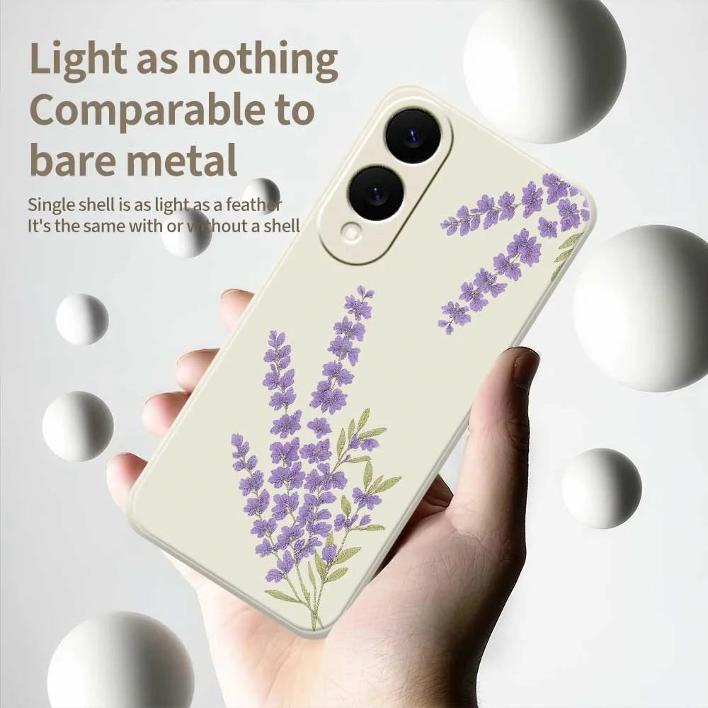 For Samsung Galaxy S25 Edge Case Lavender Pattern Printing Straight Edge TPU Phone Back Cover - Beige - 4