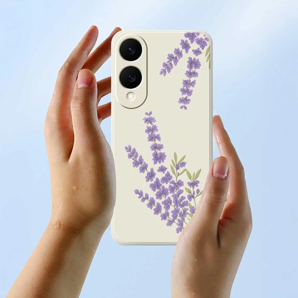 For Samsung Galaxy S25 Edge Case Lavender Pattern Printing Straight Edge TPU Phone Back Cover - Beige - 6