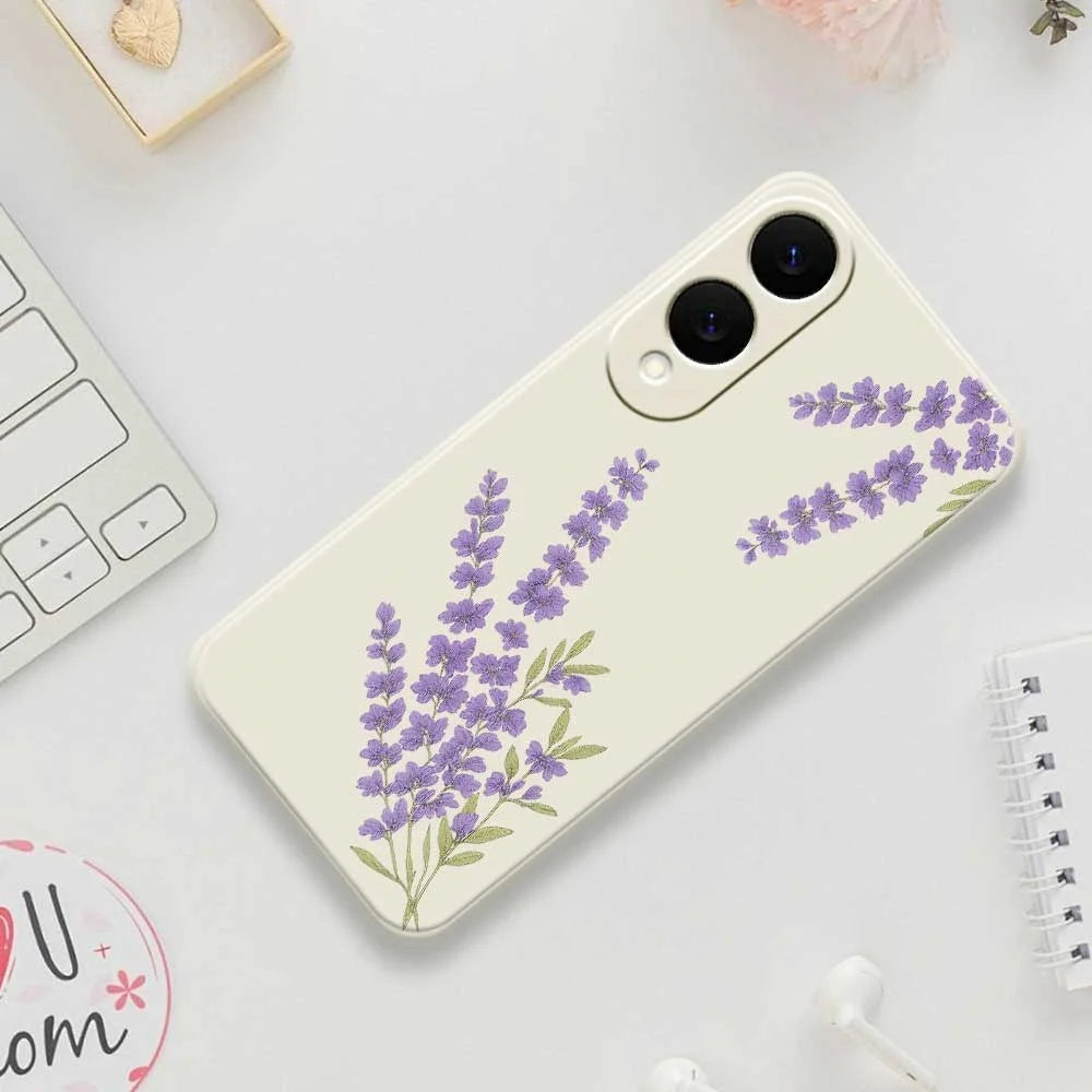 For Samsung Galaxy S25 Edge Case Lavender Pattern Printing Straight Edge TPU Phone Back Cover - Beige - 7