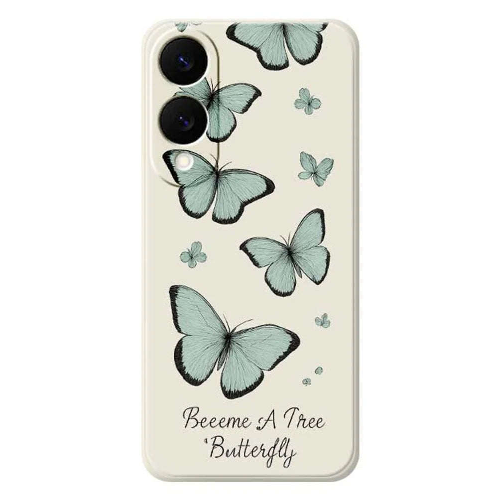 For Samsung Galaxy S25 Edge Case Green Butterfly Pattern Printing Straight Edge TPU Phone Back Cover - Beige - 1