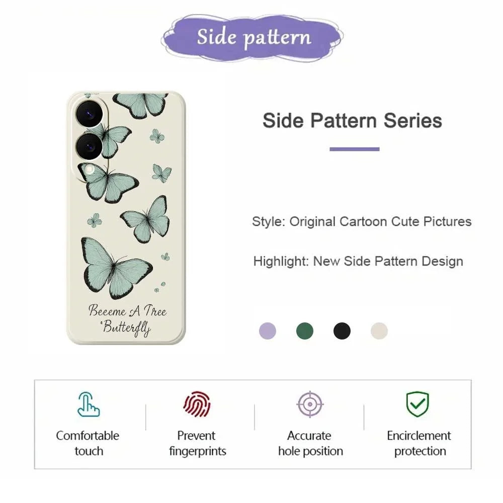 For Samsung Galaxy S25 Edge Case Green Butterfly Pattern Printing Straight Edge TPU Phone Back Cover - Beige - 2