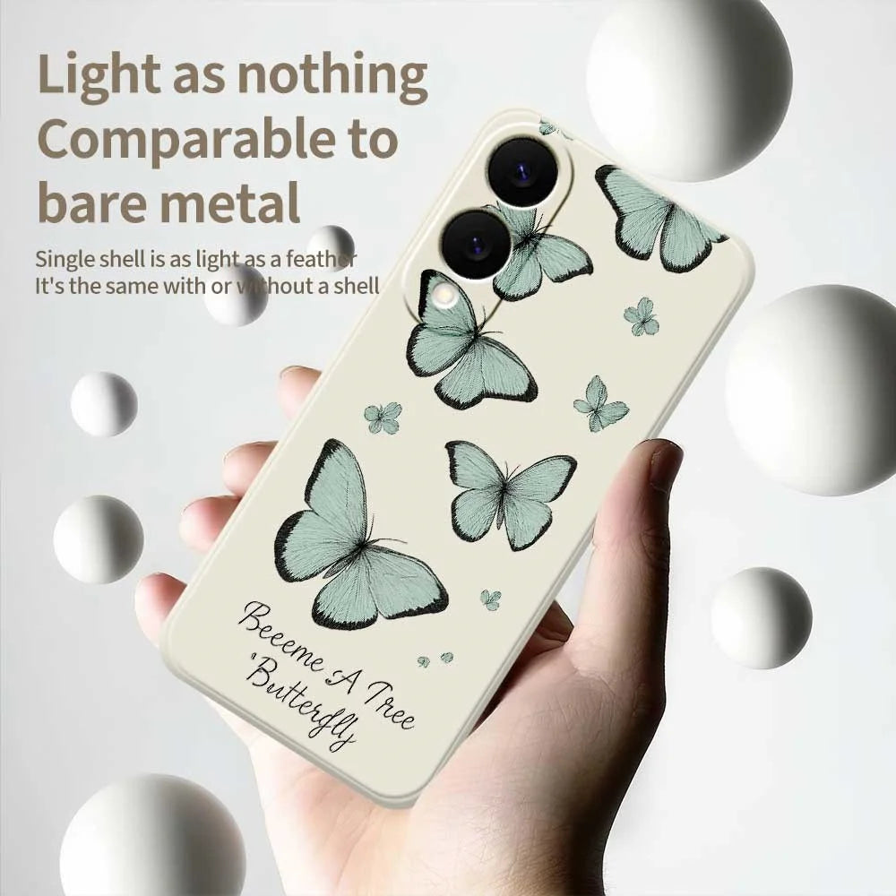 For Samsung Galaxy S25 Edge Case Green Butterfly Pattern Printing Straight Edge TPU Phone Back Cover - Beige - 4