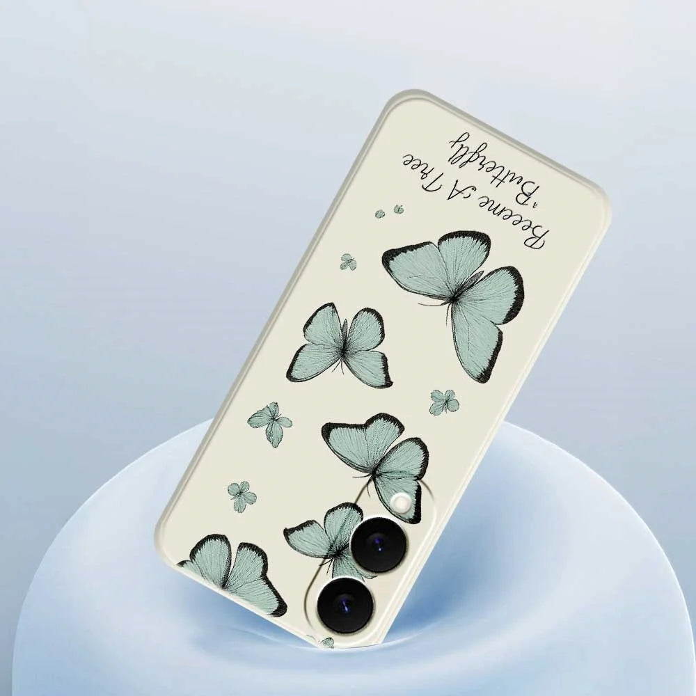 For Samsung Galaxy S25 Edge Case Green Butterfly Pattern Printing Straight Edge TPU Phone Back Cover - Beige - 5