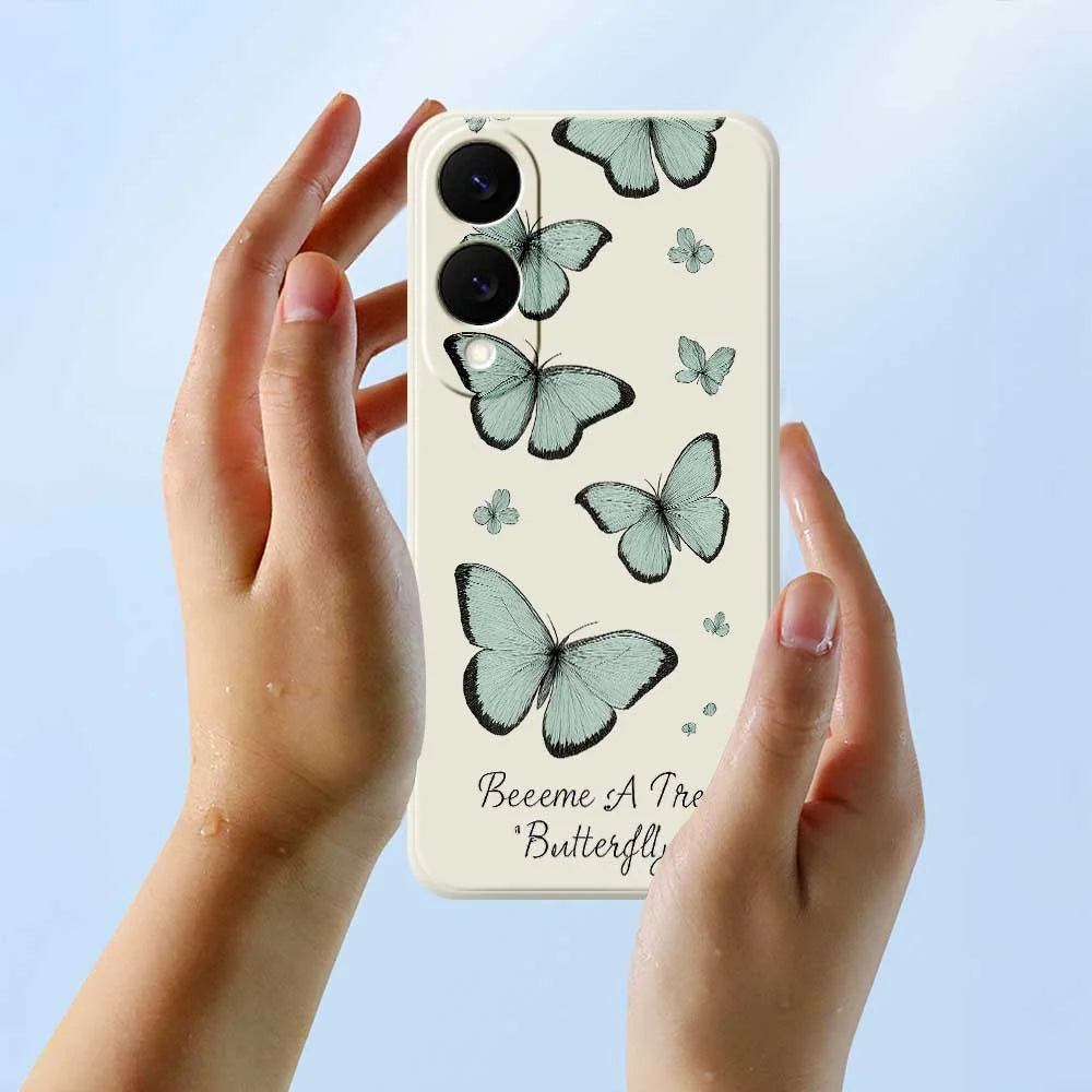 For Samsung Galaxy S25 Edge Case Green Butterfly Pattern Printing Straight Edge TPU Phone Back Cover - Beige - 6