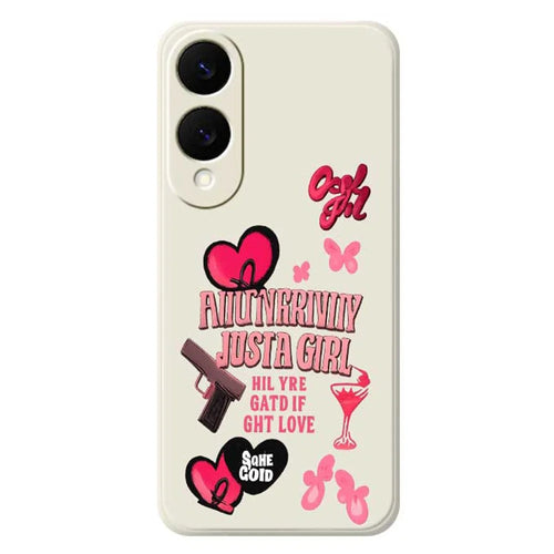For Samsung Galaxy S25 Edge Case Pink Elements Pattern Printing Straight Edge TPU Phone Back Cover - Beige - 1